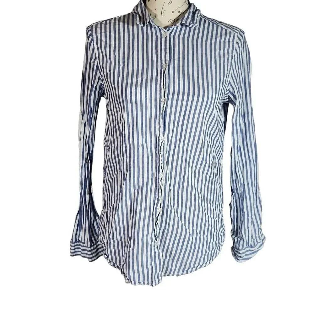 Divided H&M Ladies Size 2 Blue White Striped Button Down Shirt